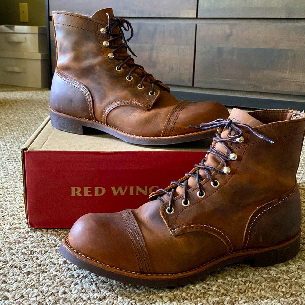 Red Wing Shoes Iron Ranger Men’s Boot, copper, size 10.5 D
